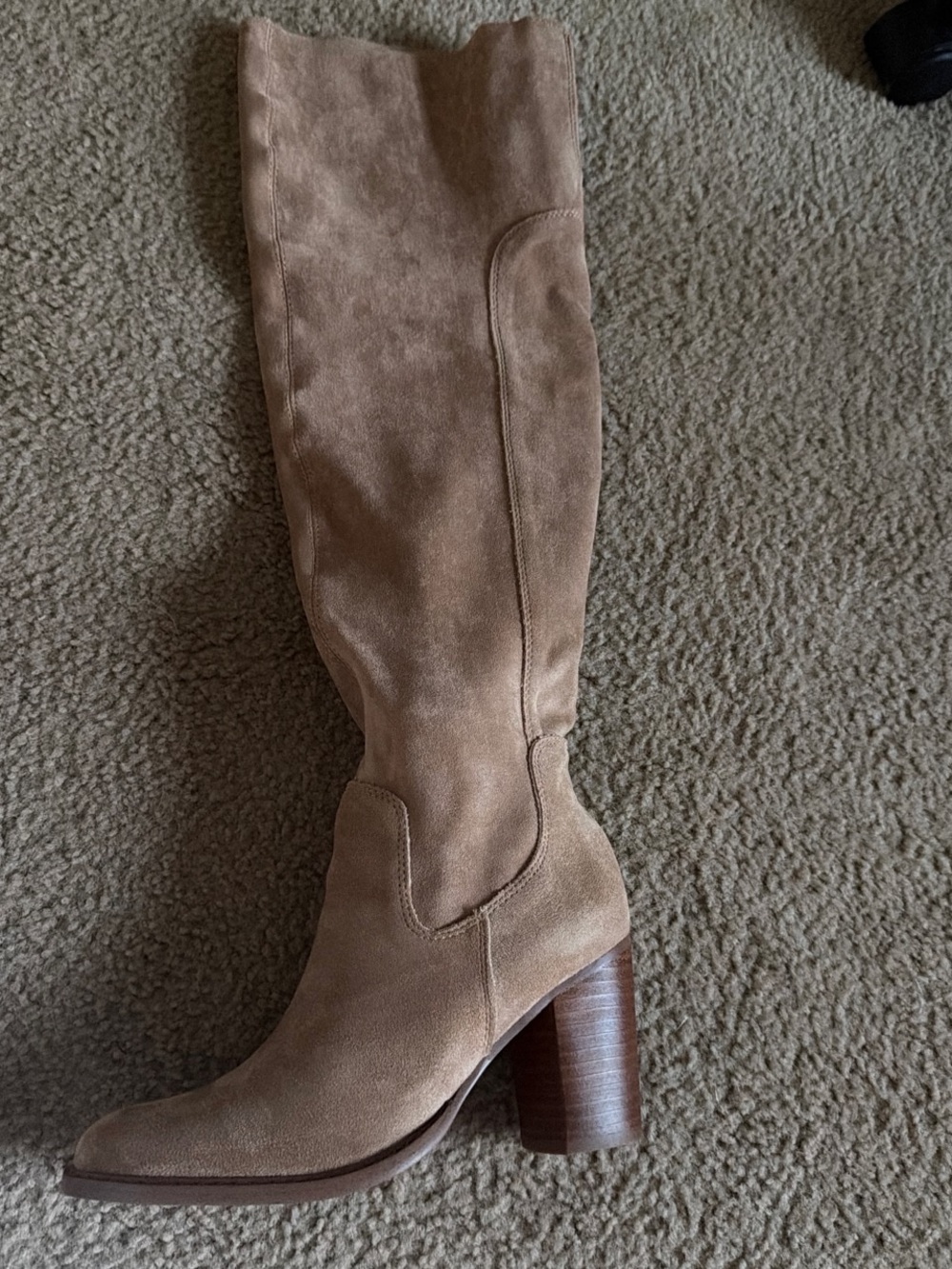 Women's Over-the-Knee Suede Boots in Taupe with Block Heel - Picture 2 of 7